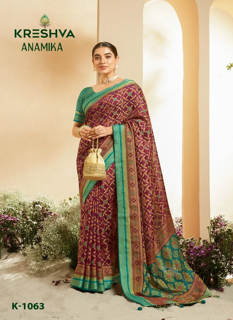 Maroon Colour Anamika By Kreshva Lux P.V. Georgette Wedding Wear Saree Exporters In India 1063